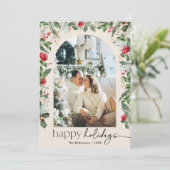 ハッピー ホリデー 1 枚の写真 ボタニカル アーチ モダン ボーホー シーズンカード (スタンド正面)