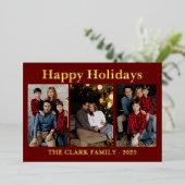 ハッピー ホリデー 3枚の写真 ホリデー フォイル カード (立ち正面)
