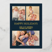 ハッピー ホリデー 3 枚の写真を飾る ネイビーブルー ゴールド (正面)