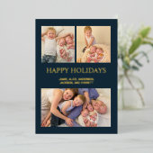 ハッピー ホリデー 3 枚の写真を飾る ネイビーブルー ゴールド (立ち正面)