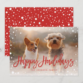 ハッピー ホワリデイズ スノー レッド | ペットのクリスマス写真 シーズンカード