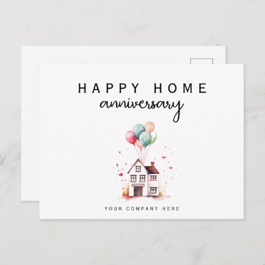 ハッピー ホーム アニバーサリー ウォーターカラー ハウス リアルティ ポストカード (正面/裏面)