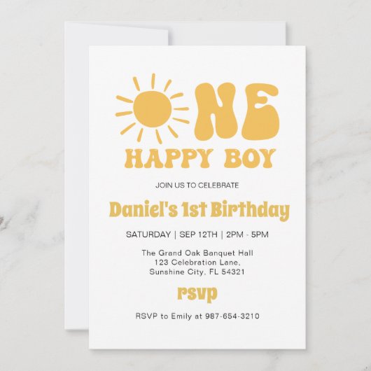 ハッピー・ボーイ、サンシャイン1stバースデー 招待状 (正面)