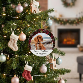 ハッピー・ポウリデイズ 犬 ペット 写真 ワンライン クリスマス セラミックオーナメント
