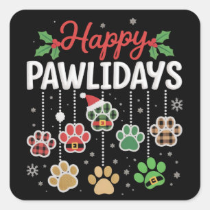 ハッピー・ポリデイズ 楽しいクリスマスの犬の足 Xmas 愛犬家 スクエアシール