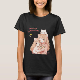 ハッピー・マザーズデー - かわいい猫と花のTシャツ トライブレンドＴシャツ