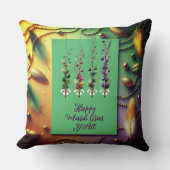 ハッピー マーディ グラース ユーオール 引用 フェザー ビーズ ゴールデン クッション (正面)