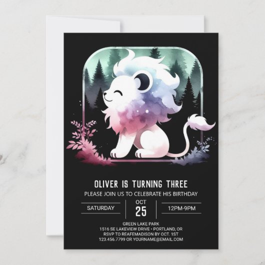 ハッピー ミニマリスト ライオン 誕生日 招待状 (正面)