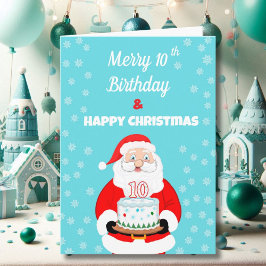 ハッピー メリー 10歳の誕生日 クリスマス サンタクロース カード