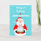 ハッピー メリー 12歳の誕生日 クリスマス サンタ カード (正面)
