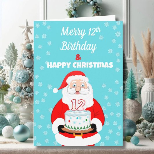 ハッピー メリー 12歳の誕生日 クリスマス サンタ カード