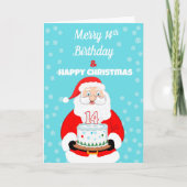 ハッピー メリー 14歳の誕生日 クリスマス サンタ カード (正面)