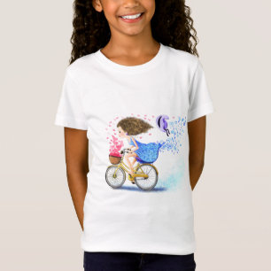 ハッピー・ヤング・ガール・オン・ア・バイクロマンティック・ハート Tシャツ