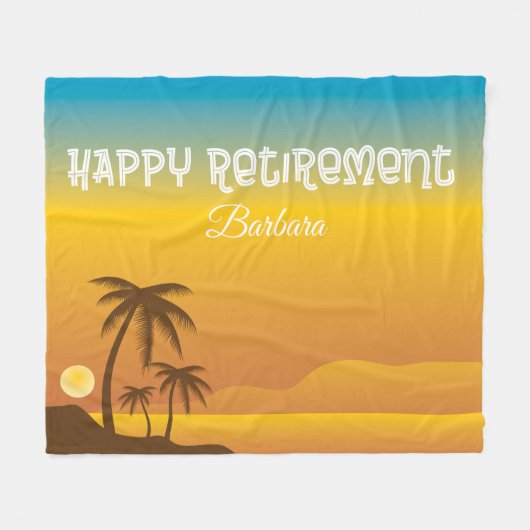 ハッピー·リタイアメント·ウィズ·ビーチ·シーン フリースブランケット (正面(横))