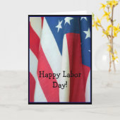 ハッピー・レイバー・デー・フラグ・グリーティング・カード カード (黄色い花)