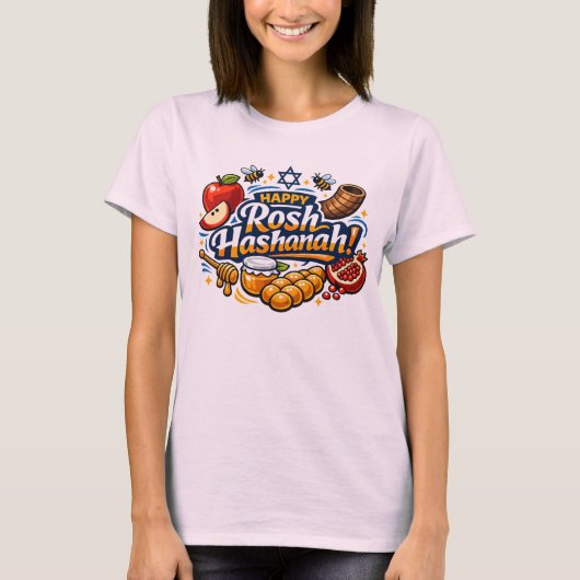🍯 🍎🐟 ハッピー・ロシュ・ハシャナ・アアイコン Tシャツ (正面)