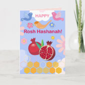 ハッピー・ローシュ・ハシャナー ユダヤ教 新年 フローラル・パターン カード (正面)