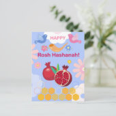 ハッピー・ローシュ・ハシャナー ユダヤ教 新年 フローラル・パターン ポストカード (スタンド正面)