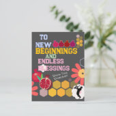 ハッピー・ローシュ・ハシャナー ユダヤ教 新年 フローラル・パターン ポストカード (スタンド正面)