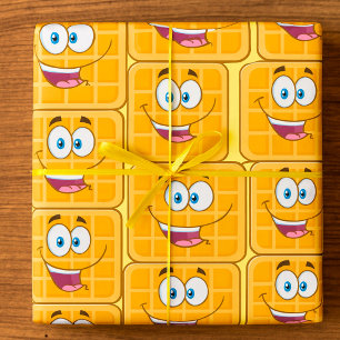 ハッピー ワッフル カワイイ スマイル 朝食 フード ラッピングペーパー