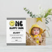 ハッピー・ワン・デュード・ボーイの1歳の誕生日写真 招待状 (スタンド正面)