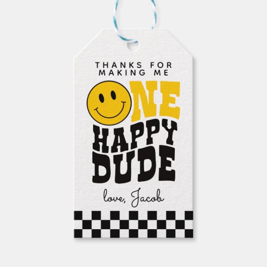 ハッピー・ワン・デュード 1歳の誕生日パーティー 感謝の気持ちを込めて ギフトタグ (正面)