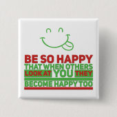 ハッピー – 四角ボタン 缶バッジ (正面)