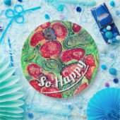 「ハッピー」赤い花のファンタジー ペーパープレート (パーティー)