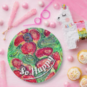 「ハッピー」赤い花のファンタジー ペーパープレート (パーティー)