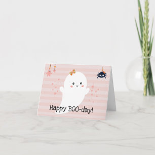 ハッピー BOOデー かわいい ゴースト ピンク ハロウィン カード