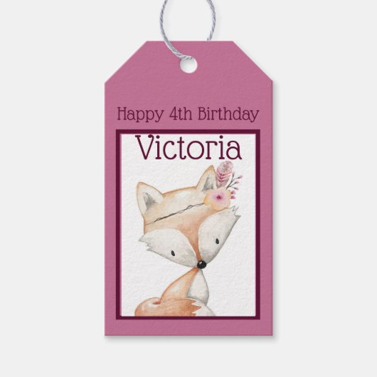 ハッピー（4位）誕生日 – トライバルキツネ ギフトタグ (正面)