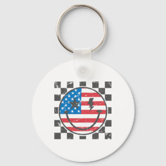 ハッピー 4th July グルービー スマイル フェイス レッド ホワイト ブルー キーホルダー