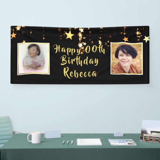 ハッピーANY誕生日 |星 |その後と今の写真 横断幕 (トレードショー)