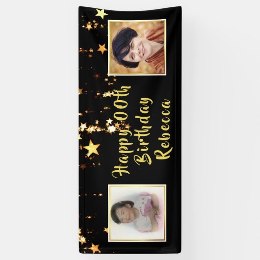 ハッピーANY誕生日 |星 |その後と今の写真 横断幕 (縦)