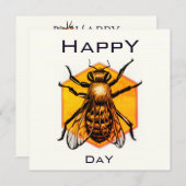 ハッピーBデイハニービーオレンジ黄色のおもしろい誕生日 招待状 (正面/裏面)