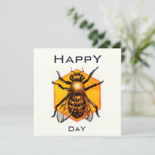 ハッピーBデイハニービーオレンジ黄色のおもしろい誕生日 招待状 (スタンド正面)
