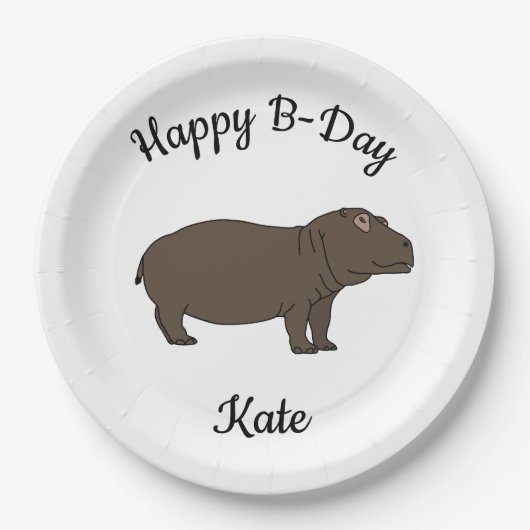 ハッピーBデイヒポタムスアフリカ動物 ペーパープレート (正面)