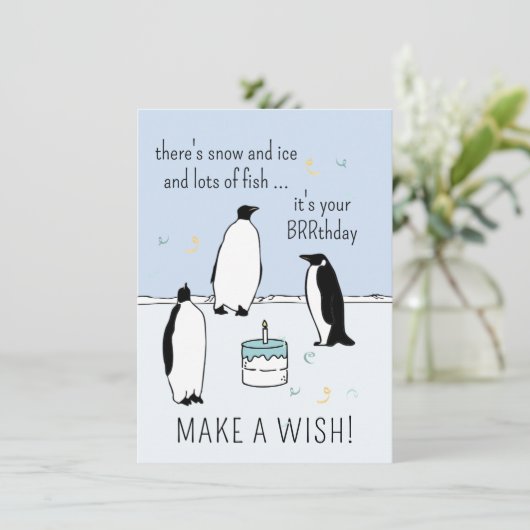 ハッピーBRRthdayペンギンお誕生日ケーキが願いを叶える カード (スタンド正面)