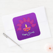 ハッピーDiwali年を追加20xx紫イエローレッド スクエアシール (封筒)