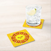 ハッピーDiwali年を黄色に追加 スクエアペーパーコースター (インサイチュ)