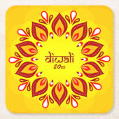 ハッピーDiwali年を黄色に追加 スクエアペーパーコースター (正面)