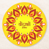 ハッピーDiwali年を黄色に追加 ラウンドペーパーコースター (正面)