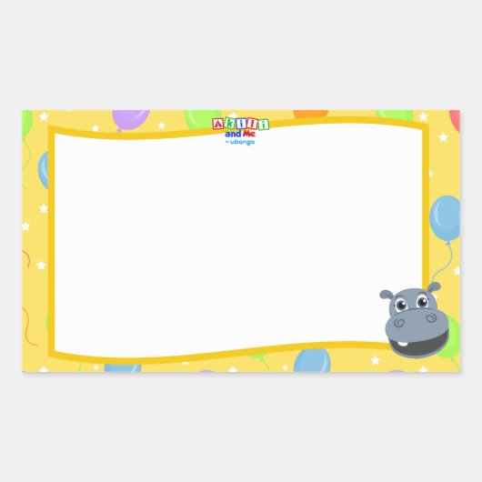 ハッピーHippo名タグステッカー 長方形シール (正面)