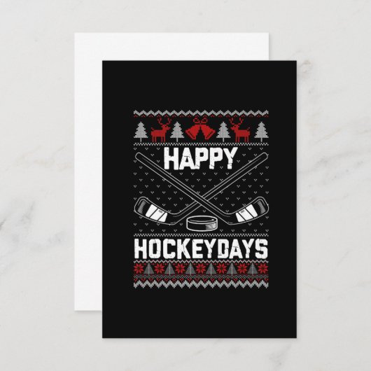 ハッピーHockeydaysおもしろいクリスマスアイスホッケープレーヤー サンキューカード (正面/裏面)