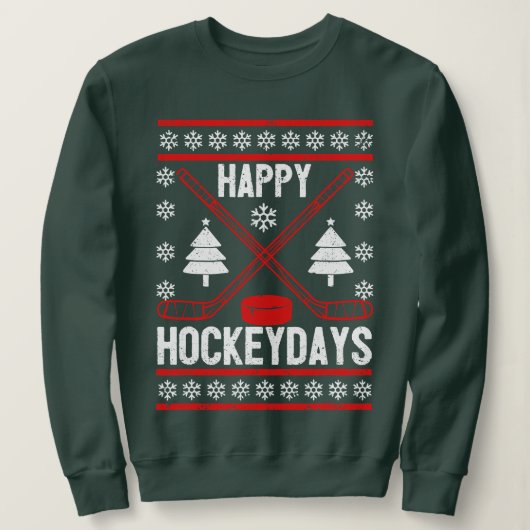 ハッピーHockeydaysおもしろいクリスマスアイスホッケープレーヤー スウェットシャツ (デザイン正面)