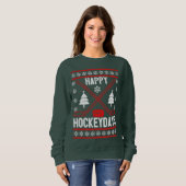 ハッピーHockeydaysおもしろいクリスマスアイスホッケープレーヤー スウェットシャツ (正面フル)