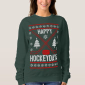 ハッピーHockeydaysおもしろいクリスマスアイスホッケープレーヤー スウェットシャツ (正面)