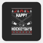 ハッピーHockeydaysおもしろいクリスマスアイスホッケープレーヤー スクエアシール (正面)