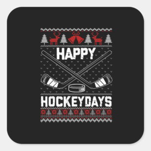 ハッピーHockeydaysおもしろいクリスマスアイスホッケープレーヤー スクエアシール