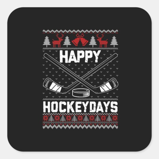 ハッピーHockeydaysおもしろいクリスマスアイスホッケープレーヤー スクエアシール (正面)